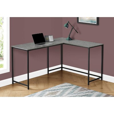 Gray L-Shaped Corner Computer Desk with Metal Base