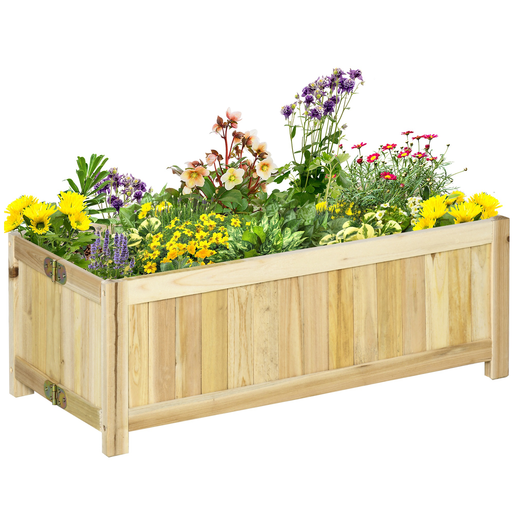 Outsunny Foldable Raised Garden Bed, Wooden Planter Box, Herb Garden Planter for Backyard, Patio to Grow Vegetables, Herbs, and Flowers