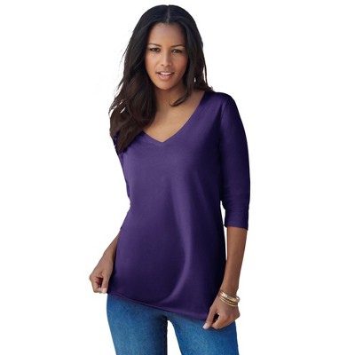 Roaman's Women's Plus Size Long Sleeve V Neck Ultimate Tee