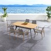 Planked Wood & Textured Weave 6Piece Outdoor Dining Set Metal Frame Table & Angled Stool Seats for Backyard - 3 of 4