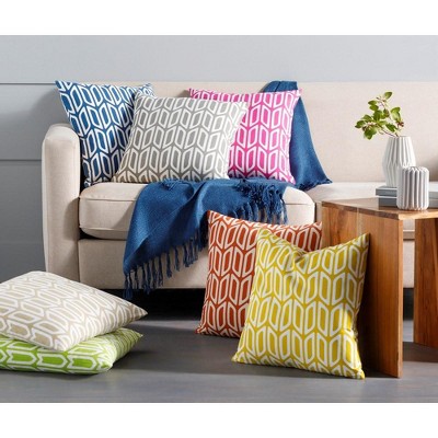 Magele Mustard and White Cotton Modern Square Accent Pillow