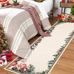 Christmas Area Rugs, Washable Non-Slip Festive Santa Carpet, Soft Low Pile Foldable Stain Resistant for Bedroom, Home - 1 of 4