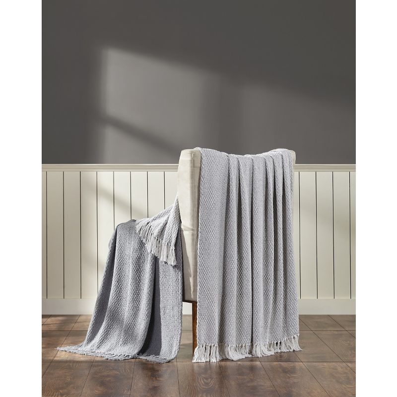 Kate Aurora Chic Living 2 Pack Gray Yarn Dyed Woven & Fringed Coordinating Ultra Soft Accent Throw Blanket Set - 50 in. W x 60 in. L, 2 of 3