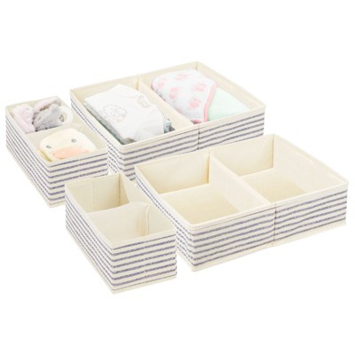 Image of mDesign Fabric Nursery Drawer Divider Organizers Storage Bins, 4 Piece Set - Natural/Cobalt Blue