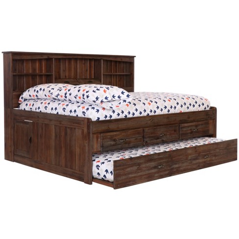 Kids Full Bookcase Daybed With 3 Drawers Trundle Chestnut