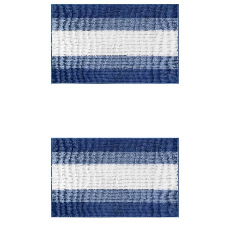 Unique Bargains Chenille Fluffy Striped Extra Soft Absorbent With Non-Slip Backing Bath Floor Mats 2 Pcs - image 1 of 4