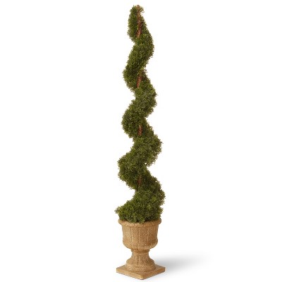 National Tree Company Indoor & Outdoor Plastic Spiral Faux Plant Bush Artificial Cedar Tree with Weighted Decorative Urn Base, 60 Inches Tall