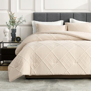 Amelie Home Soft Jacquard Comforter Set, Cozy All Season Bedding with Elegant Windowpane Texture - 1 of 4