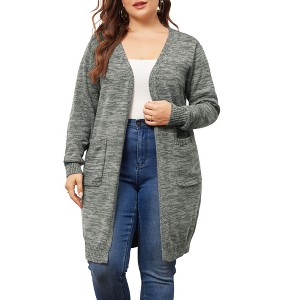 Agnes Orinda Women's Plus Size Contrast Color Open Front Long Sleeve with Pockets Cardigans - 1 of 4