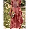 Womens Summer Puff Short Sleeve Maxi Dress Square Neck Smocked Tiered Ruffle A Line Long Flowy Beach Dresses - 3 of 4