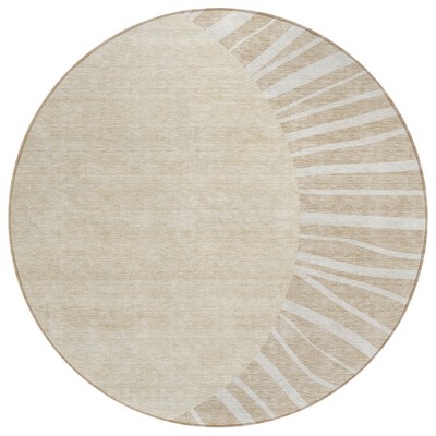 Beige And Khaki Abstract Washable Indoor Outdoor Area Rug