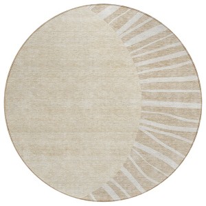 Beige And Khaki Abstract Washable Indoor Outdoor Area Rug - 1 of 4