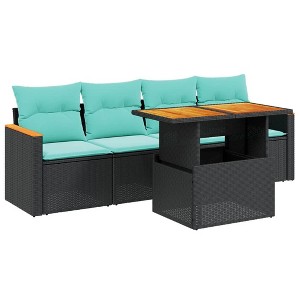 vidaXL 5 Piece Patio Sofa Set with Cushions - Black Poly Rattan - 1 of 4