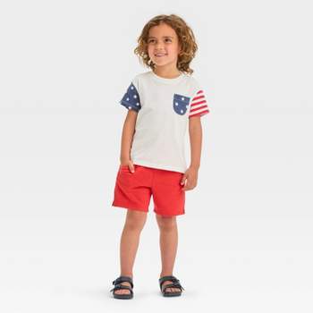 Toddler Boys' Short Sleeve Flag Jersey and French Terry Set - Cat & Jack™ White