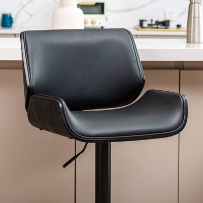 Black Adjustable Height Swivel Bar Stools with Leather and Metal