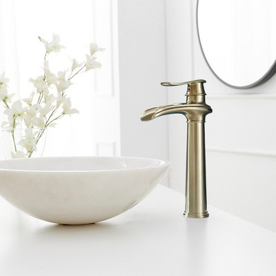 Brushed Gold Tall Single Handle Waterfall Vessel Sink Faucet