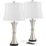 360 Lighting Seymore Modern Table Lamps 26" High Set of 2 White Softback with USB Charging Port LED Touch On Off Silver Drum Shade for Bedroom Desk