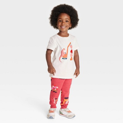 Toddler Boys' Valentine's Day Dino Short Sleeve T-Shirt and Fleece Jogger Pants Set - Cat & Jack™ Cream