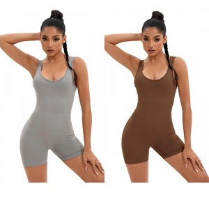 INSPIRE CHIC 2 Pcs Women's U Neck Full Scoop Neck Bodysuit Hollow Back Butt Lifter Body Shapers - 1 of 4