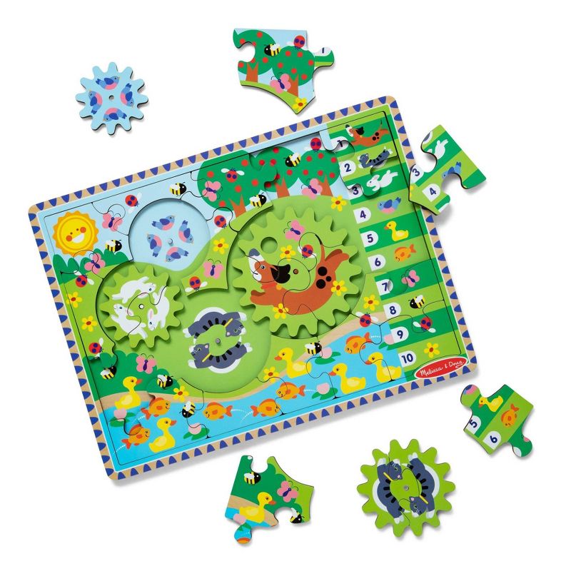 Melissa &#38; Doug Wooden Animal Chase Jigsaw Spinning Gear Puzzle &#8211; 24pc, 1 of 9
