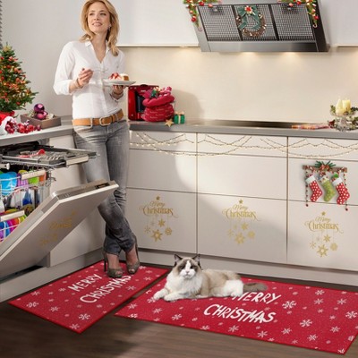 Washable Non-Skid Kitchen Rugs – Christmas Decorative Runner Style. For Kitchen, Laundry Area, Sink; Throw Floor Mats
