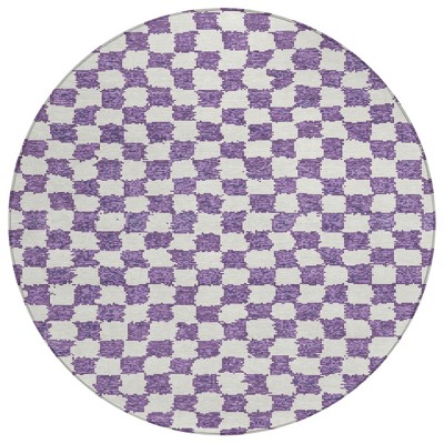 HomeRoots 8' Purple And Ivory Round Geometric Washable Indoor Outdoor Area Rug