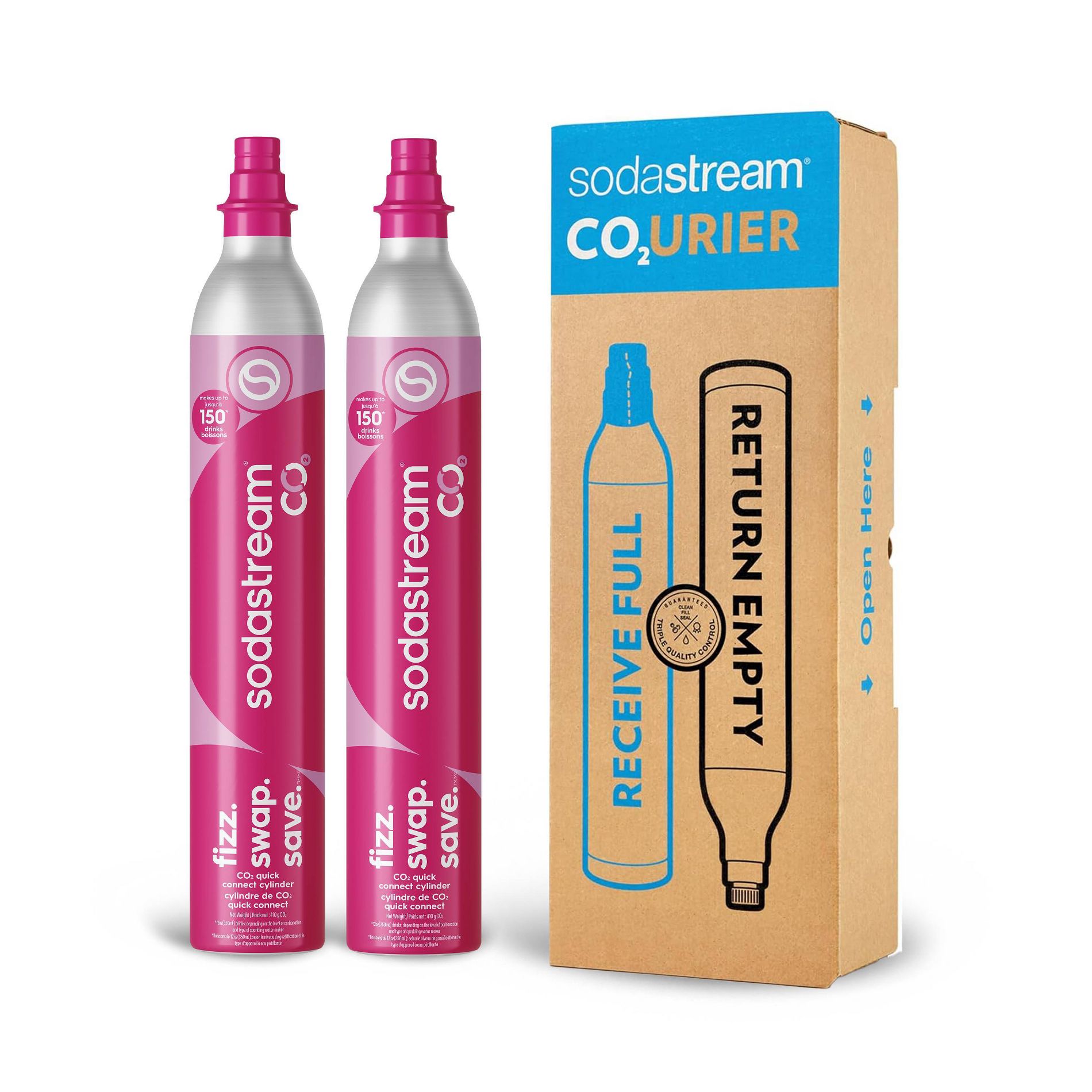 Sodastream 60L Pink Quick Connect CO2 Cylinder Exchange, 2pk with $15 Target Gift Card