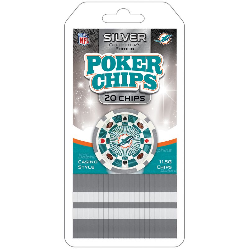MasterPieces Casino Style 20 Piece 11.5 Gram Poker Chip Set NFL Miami Dolphins Silver Edition, 2 of 4