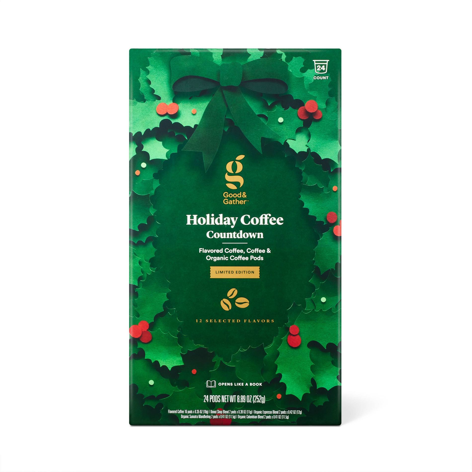 Holiday Coffee Countdown Calendar Light Medium and Dark Roast Coffee Pods - 12ct - Good & Gather™