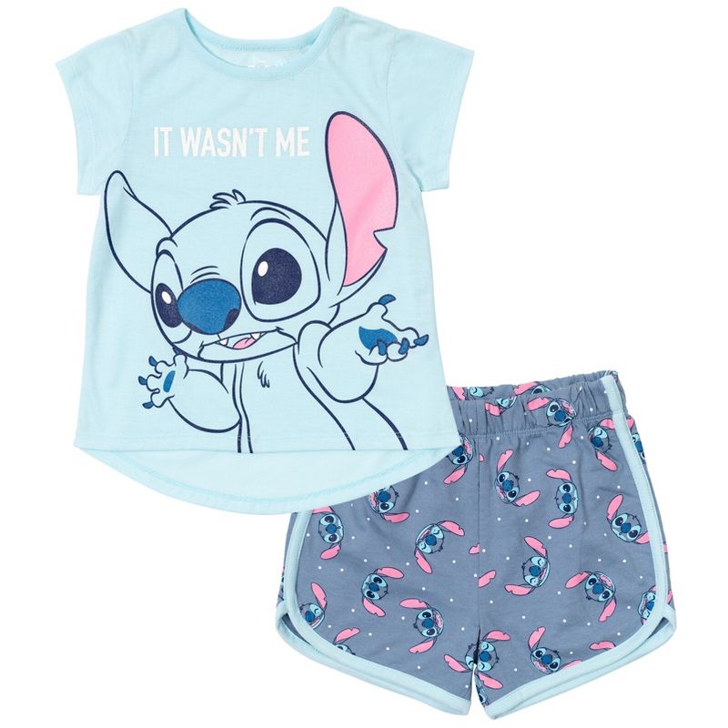 Disney Minnie Mouse Lilo & Stitch Descendants Evie Uma Girls T-Shirt and French Terry Shorts Outfit Set Toddler to Big Kid , 1 of 8