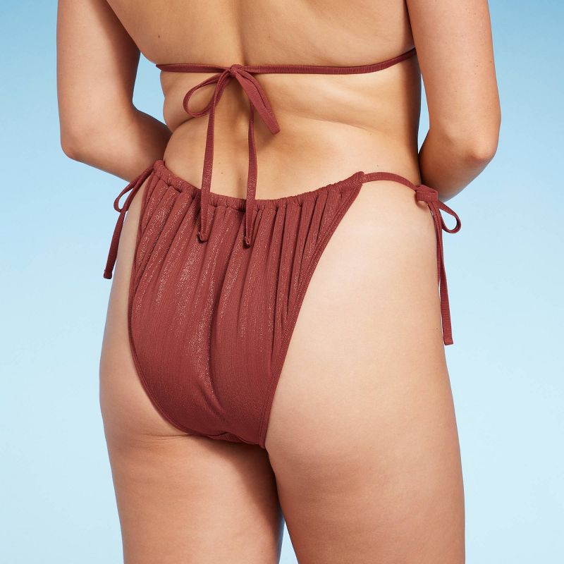 Women's Side-Tie Adjustable Extra High Leg Lurex Plisse Textured Bikini Bottom - Wild Fable™, 6 of 13