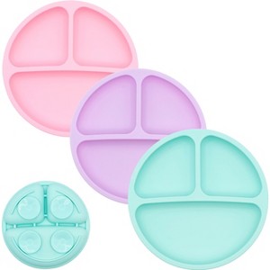 WeeSprout Suction Plates for Babies & Toddlers | 100% Silicone | Plates Stay Put with Suction Feature | Divided Design | 3 Pack - 1 of 4
