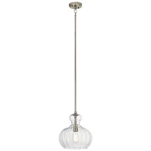 Riviera 13" 1 Light Pendant with Clear Ribbed Glass in Brushed Nickel - 1 of 3