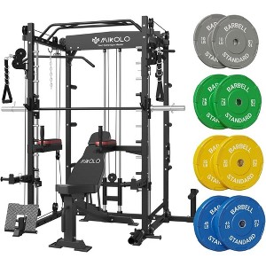 ER KANG Smith Machine, 2000LBS Squat Rack with LAT Pull Down System&Cable Crossover Machine for Home Gym, Power Cage with Dip/Leg Raise Attachments - 1 of 4
