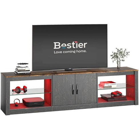 Bestier 70 80 Inch TV Stand with LED Lights for 75 80 85 Inch TV Golden Black