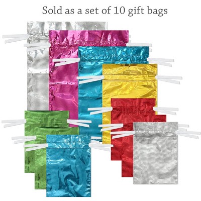 Vibrant Holographic Aluminum Foil Drawstring Gift Bags Set