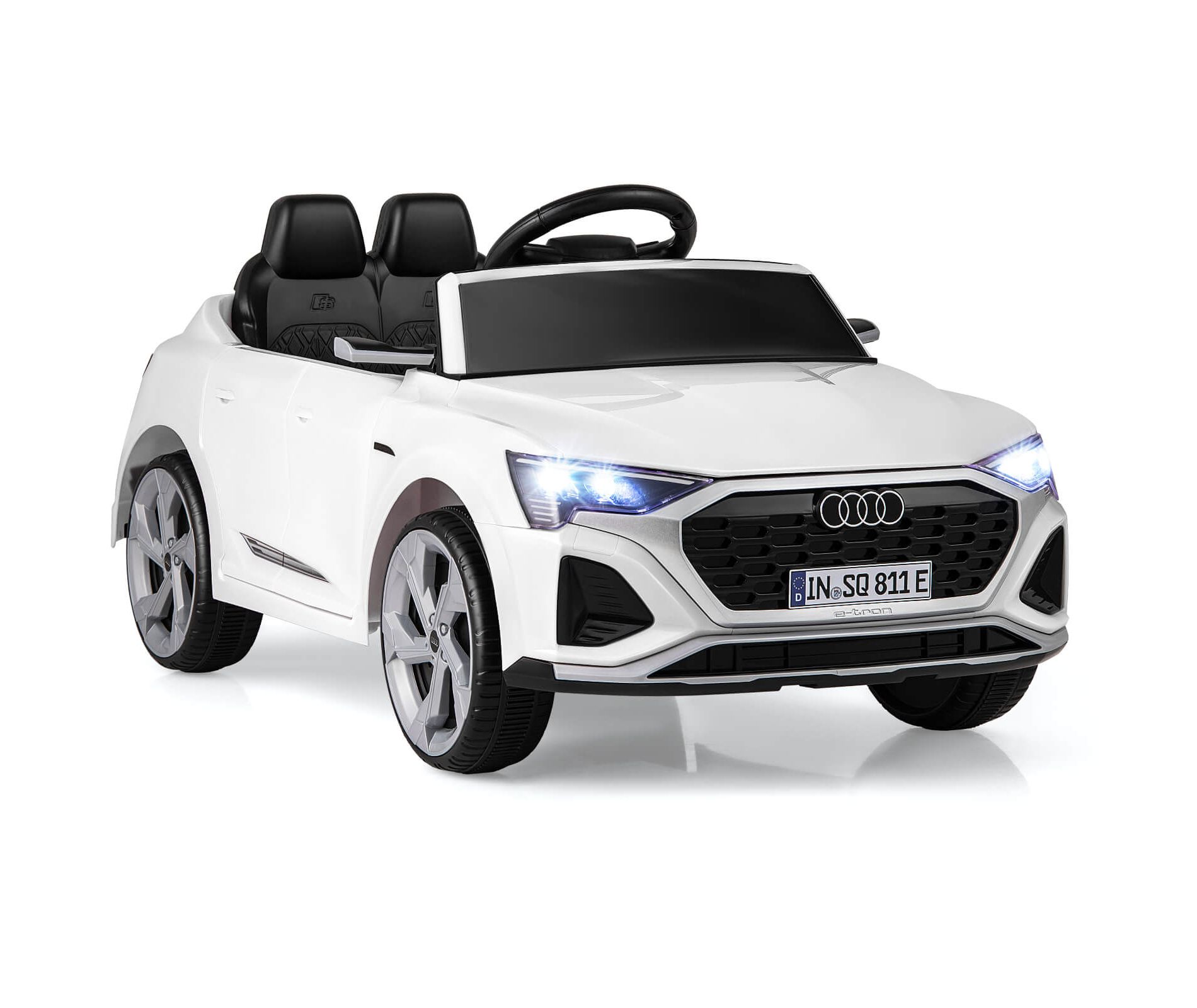 Costway 12V Kids Ride On Car w/Remote Control 4 Wheels Suspension 3 Speeds LED Headlight White