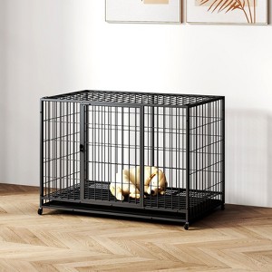 XBRIGH 42/38 Inch Dog Crates for Meidum Small Dogs Folding Metal Wire Cages Dog Kennels Pet Cage with Double-Door, Removable Tray White - 1 of 4