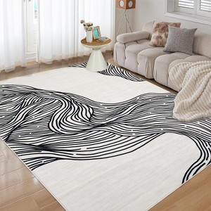 Washable Indoor Low Pile Non Slip Rugs Modern Abstract Aesthetic Striped Carpet Living Room Bedroom Soft Thin Floor Carpet Home Decor - 1 of 4