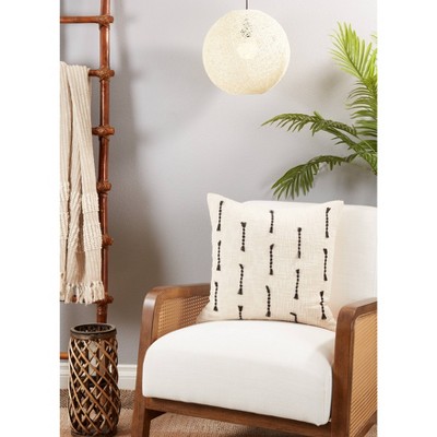 20" Beige and Black Cotton Frayed Stitch Line Throw Pillow Cover