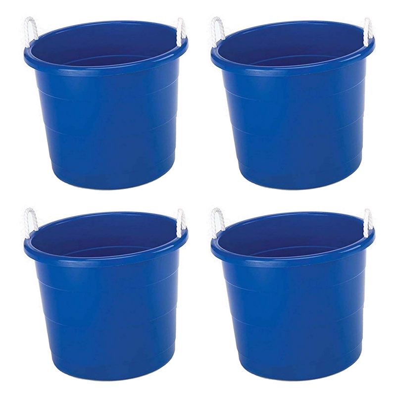 Homz 17-Gallon Plastic Multipurpose Utility Storage Bucket Tub with Strong Rope Handles for Indoor and Outdoor Use, Blue (4 Pack), 1 of 7