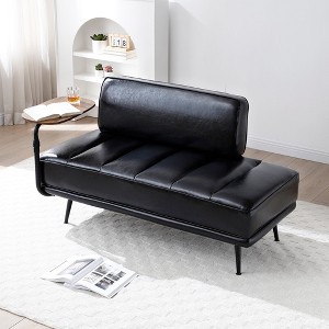 Hrinhom 55"W Modern Upholstered End of Bed Bench with 360° Swivel Side Table-Black - 1 of 4