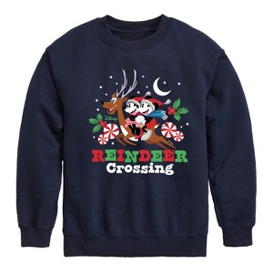 Boys' - Disney - Mickey and Minnie Reindeer Crossing Christmas Graphic Long Sleeve Fleece Sweatshirt - 1 of 4