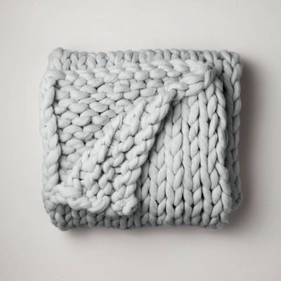 50"x70" Oversized Chunky Hand Knit Decorative Bed Throw Light Gray - Casaluna™