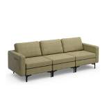 Costway Modern Modular 3-Seat Sofa Couch w/ Side Storage Pocket & Metal Leg Green\Grey