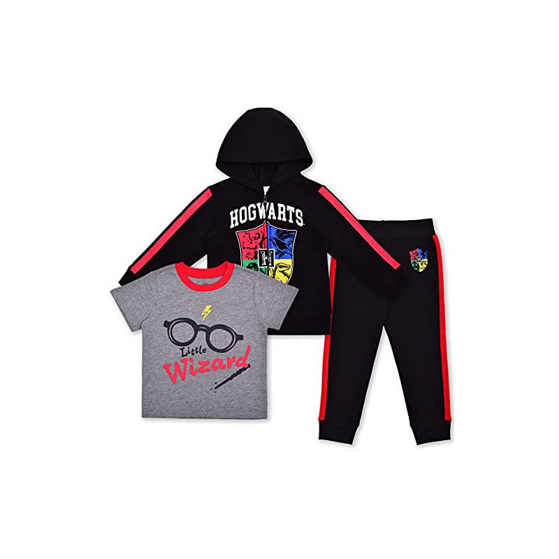 Warner Bros Boy's 3-Pack Harry Potter Little Wizard Graphic Tee, Hoodie and Taped Jogger Pants Set, 1 of 8