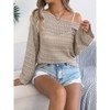 Coolmee Women's Crochet Hollow Out Drop Shoulder Scoop Neck Long Sleeve Sweater Top - 2 of 4