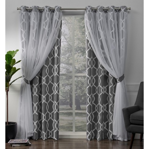 Carmela Layered Geometric Woven Blackout With Sheer Top Curtain