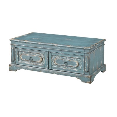 Sylvania 2 Drawers Lift Top Castered Cocktail Table Blue - Treasure Trove Accents