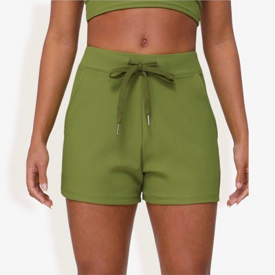 Anna-Kaci Active Women's High-Waist Ribbed Lounge Shorts with Drawstring and Pockets